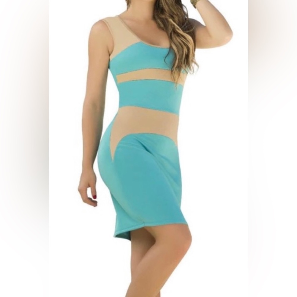 AM PM by Espiral Blue & Tan Bodycon Short Casual Summer Dress - S
